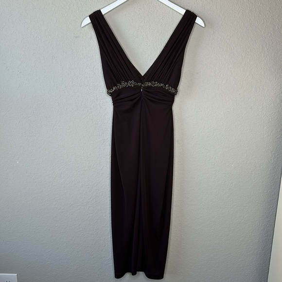 David Meister Brown Beaded Bodice Midi Dress Size 2 - Picture 7 of 15
